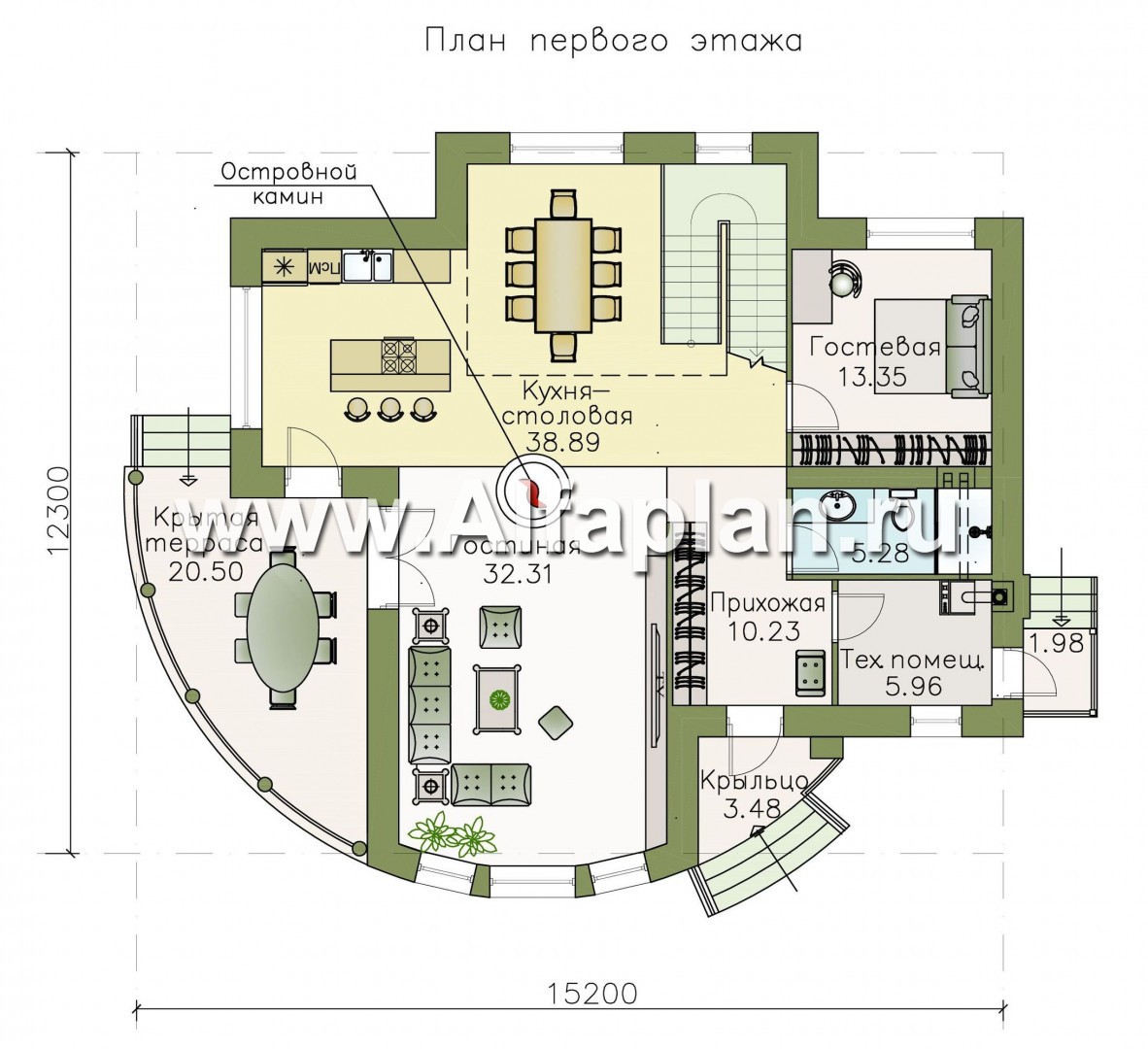 Проекты домов Альфаплан - «Меркурий» - стильный коттедж с большой террасой и балконом - план проекта №1