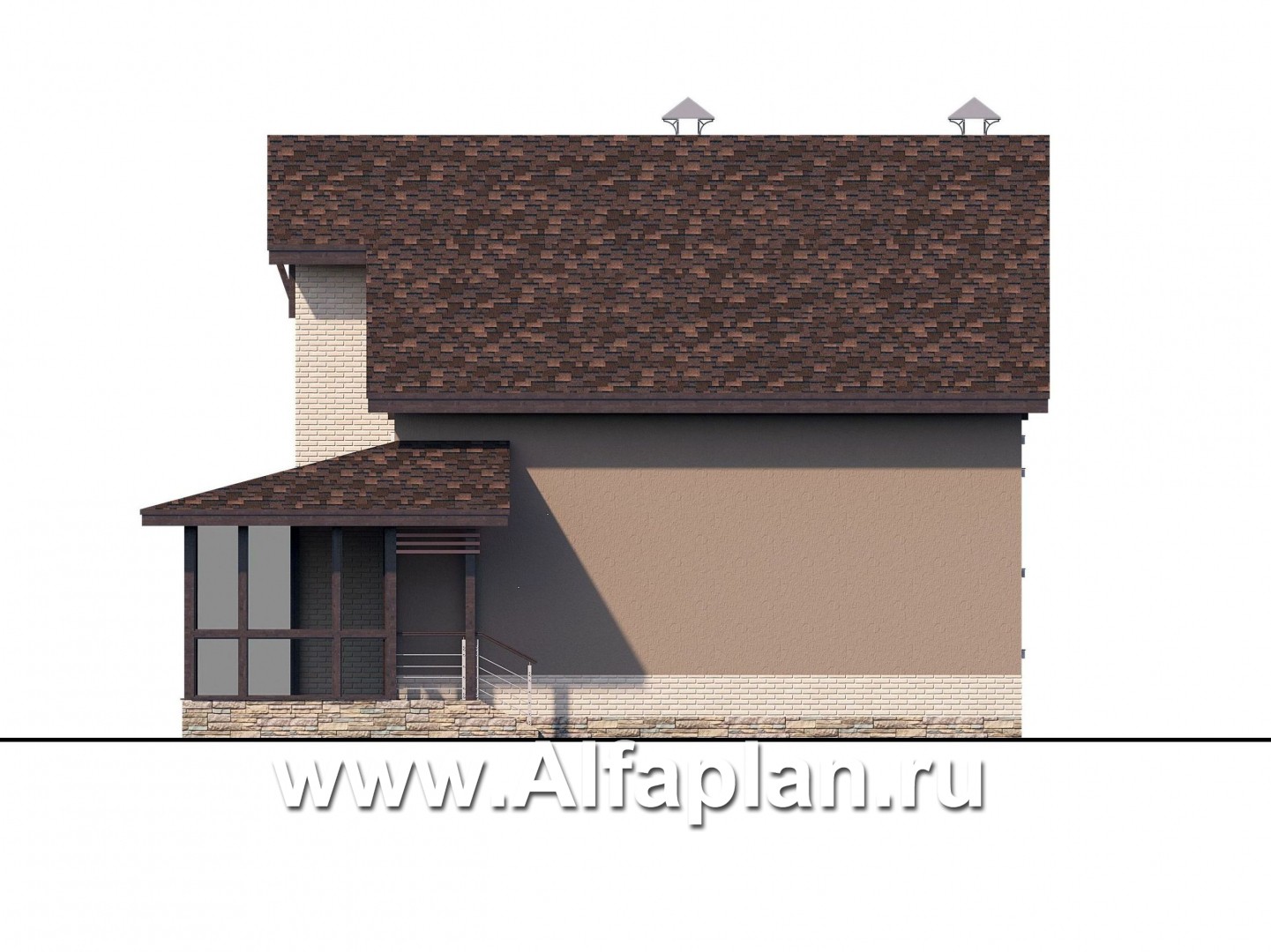 Проекты домов Альфаплан - «Регата» - загородный дом с мансардой под двускатной крышей - изображение фасада №2