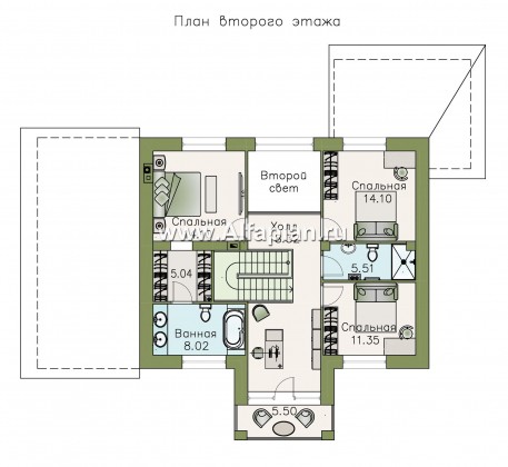 Проекты домов Альфаплан - «Галс» - двухэтажный коттедж со вторым светом и гаражом - превью плана проекта №2