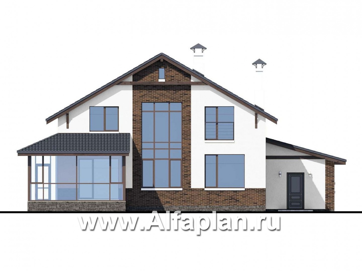 Проекты домов Альфаплан - «Галс» - двухэтажный коттедж со вторым светом и гаражом на два автомобиля - изображение фасада №4