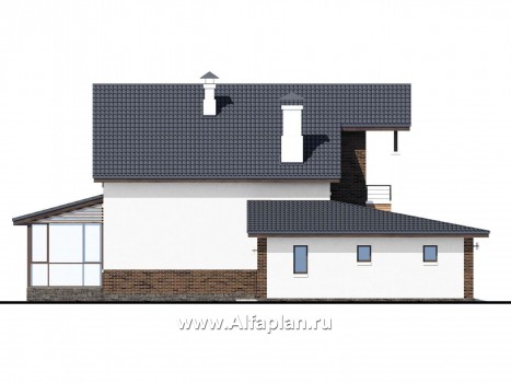 Проекты домов Альфаплан - «Галс» - двухэтажный коттедж со вторым светом и гаражом на два автомобиля - превью фасада №3