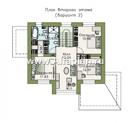 Проекты домов Альфаплан - «Регата» — комфортный загородный дом с двускатной крышей - превью плана проекта №2