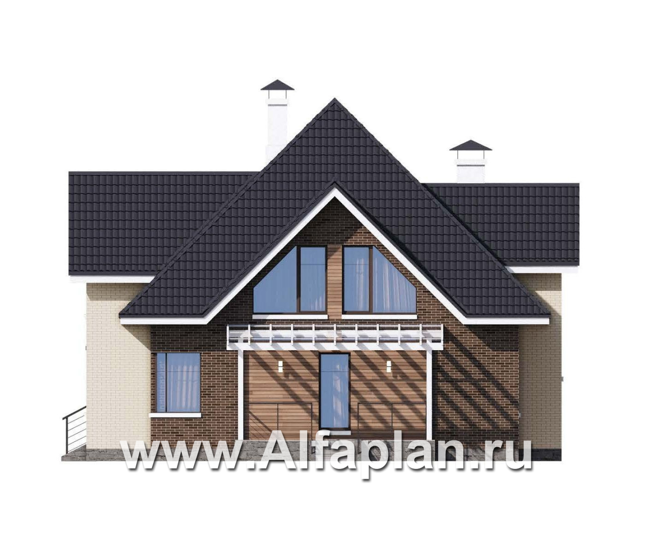 Проекты домов Альфаплан - «Альтаир» - современный мансардный дом с гаражом - изображение фасада №2