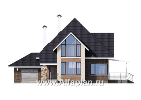 Проекты домов Альфаплан - «Альтаир» - современный мансардный дом с гаражом - превью фасада №1
