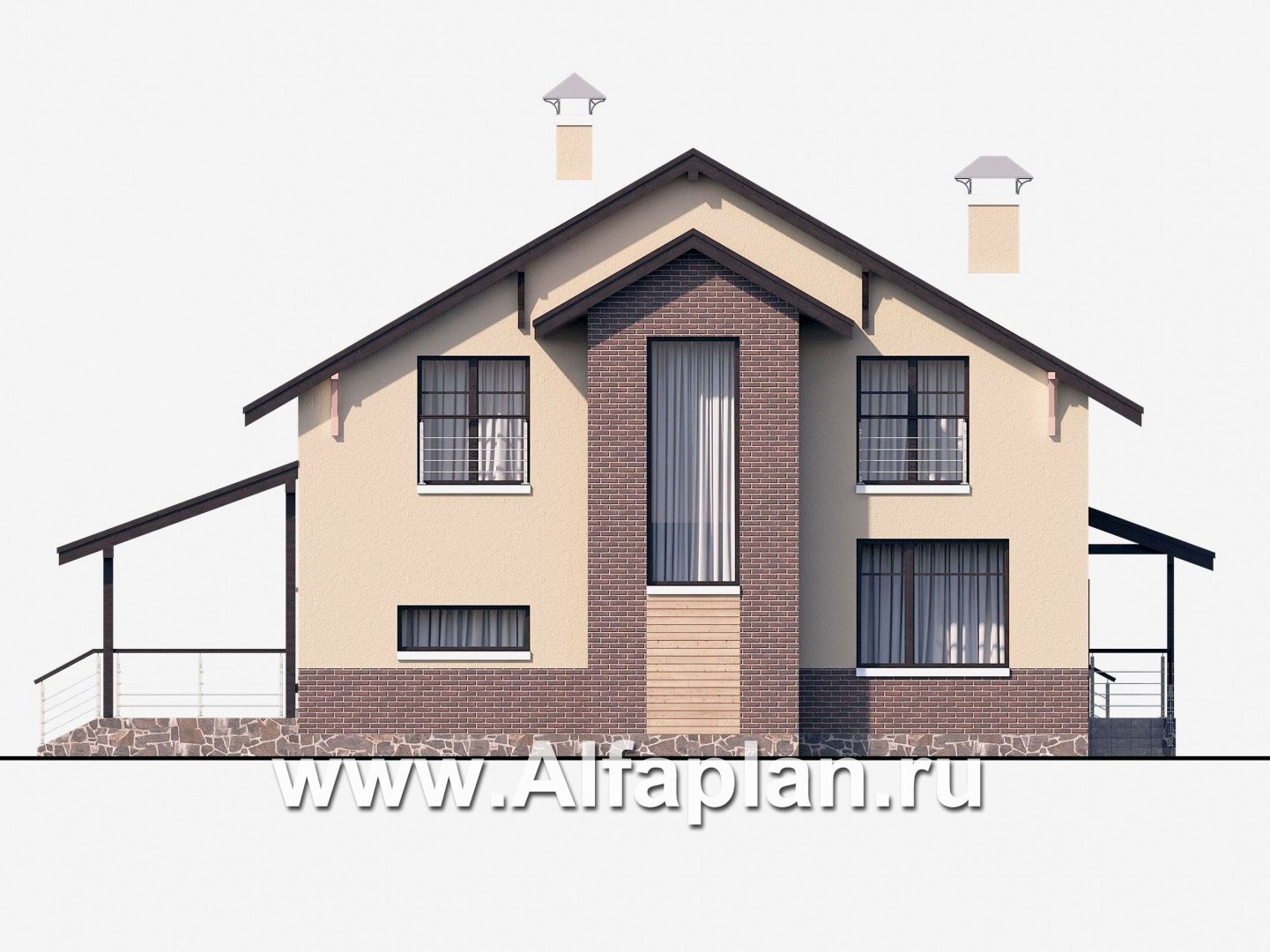 Проекты домов Альфаплан - «Клипер» - комфортный план дома, двускатная крыша - изображение фасада №4