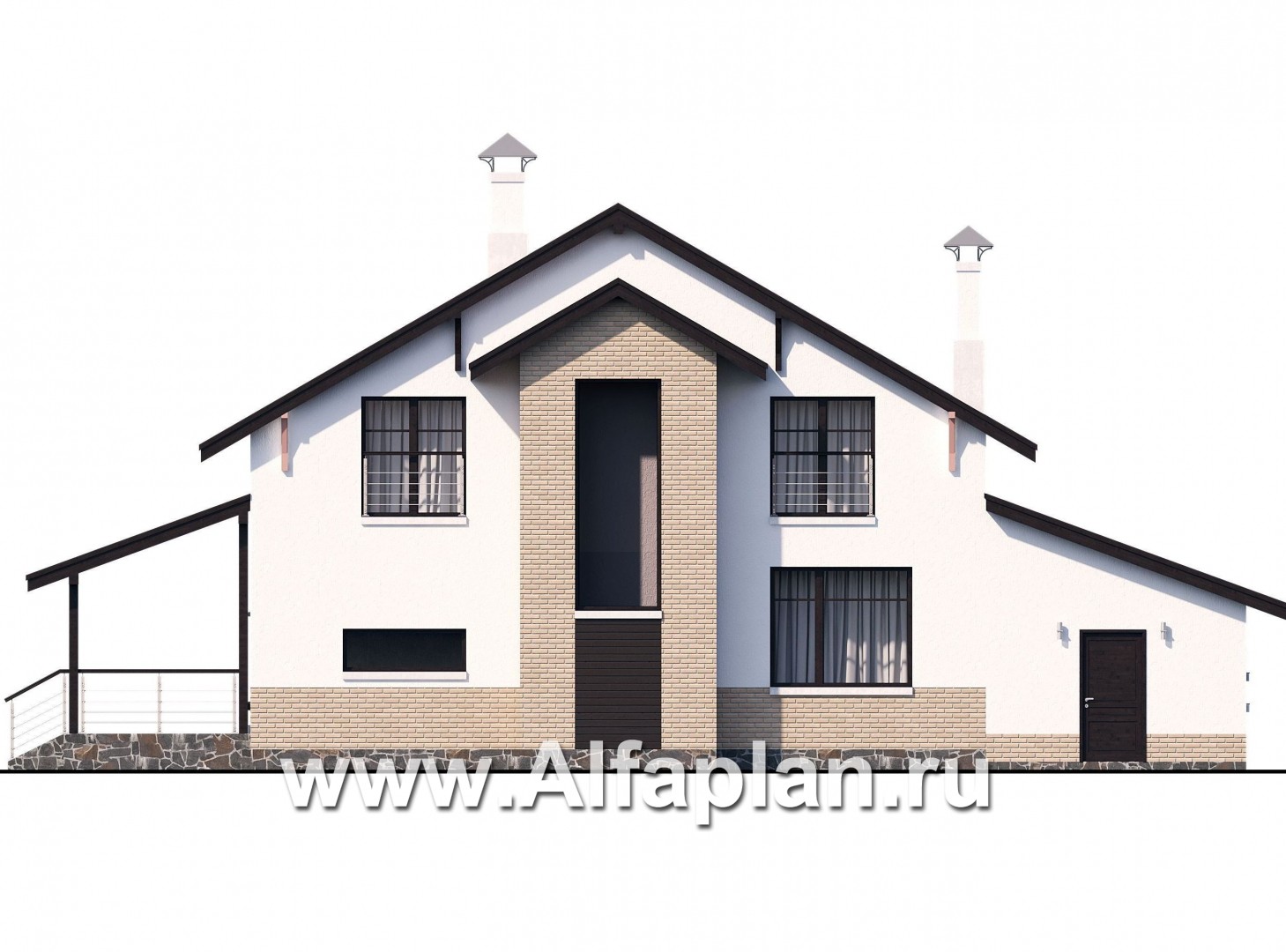 Проекты домов Альфаплан - «Клипер» - комфортный план дома, двускатная крыша - изображение фасада №4