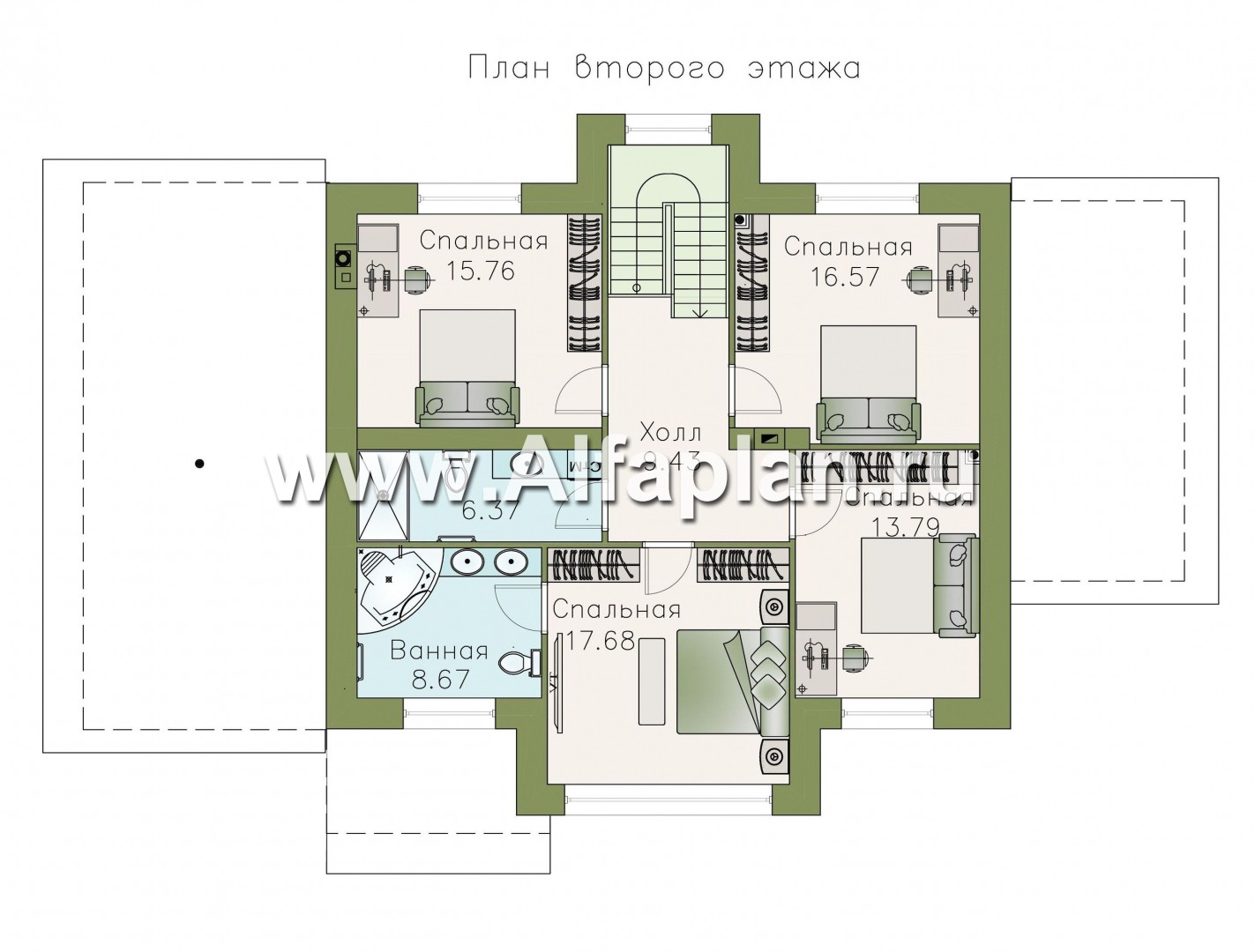 Проекты домов Альфаплан - «Клипер» - комфортный план дома, двускатная крыша - изображение плана проекта №2