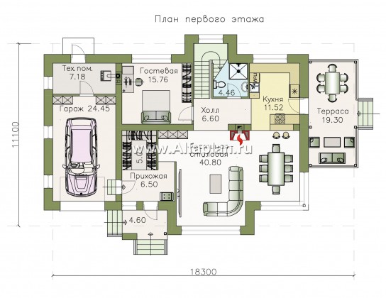 Проекты домов Альфаплан - «Клипер» - комфортный палн дома, двускатная крыша - превью плана проекта №1