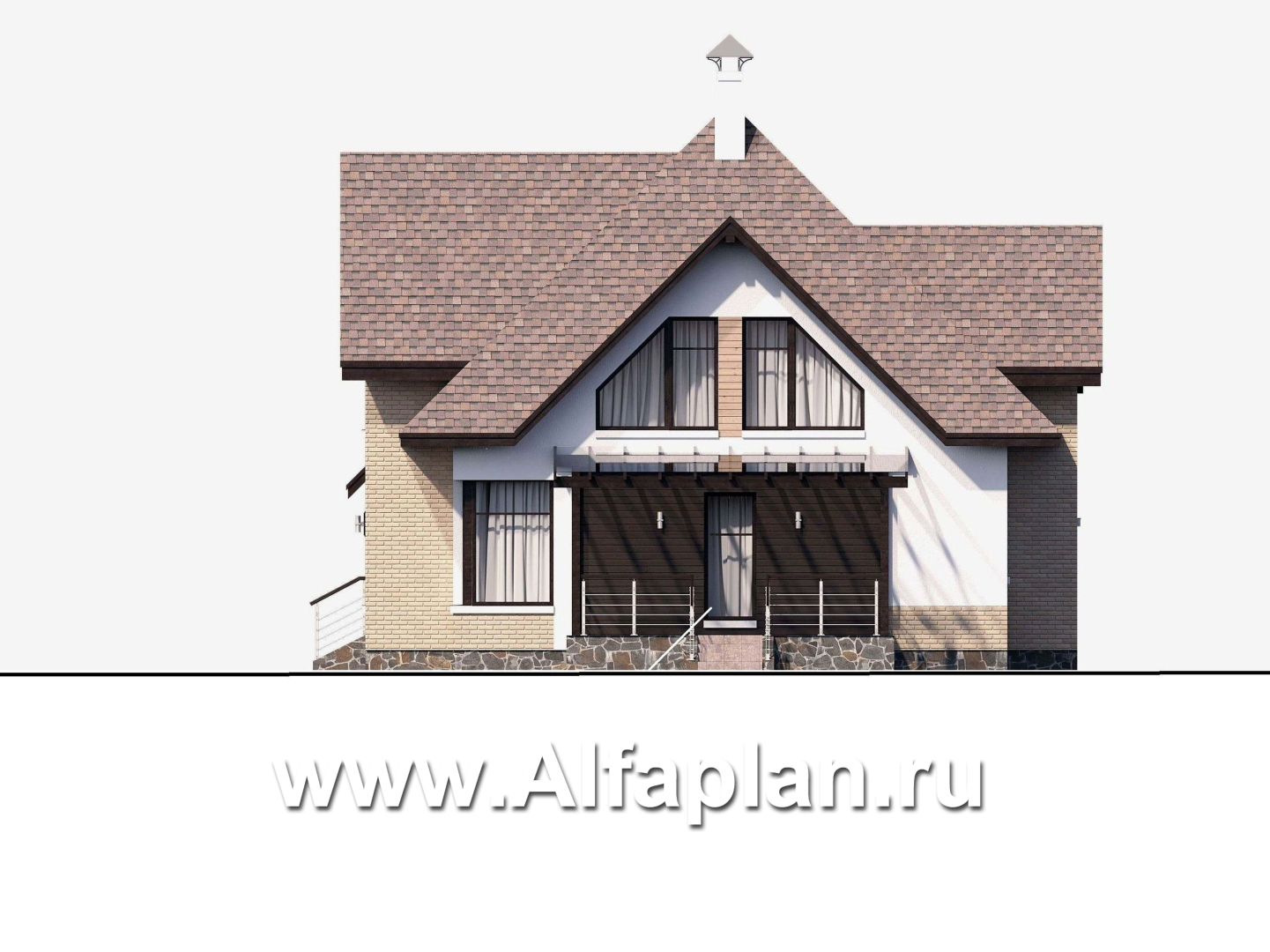 Проекты домов Альфаплан - «Домик в Коломне» - уютный дом с мансардой - изображение фасада №2