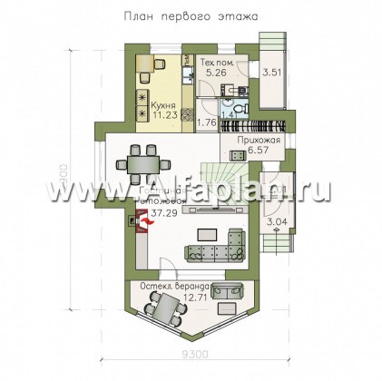 Проекты домов Альфаплан - «Якорь» - эффектный коттедж с оригинальным эркером - превью плана проекта №1