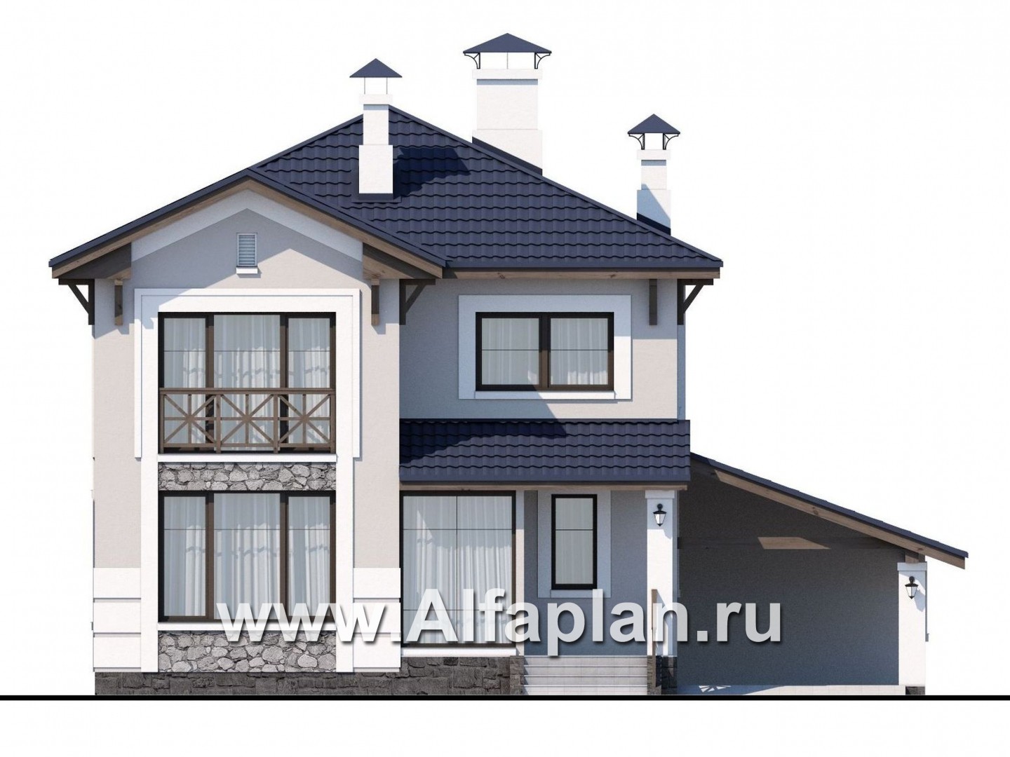 Проекты домов Альфаплан - «Смарт» - проект дувухэтажного дома из газоблоков - изображение фасада №1