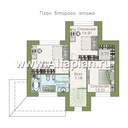 Проекты домов Альфаплан - «Жемчужина» - небольшой изысканный коттедж с удобной планировкой - превью плана проекта №2