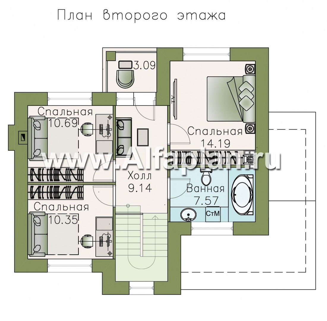 Проекты домов Альфаплан - Кирпичный дом «Валаам» с мансардой - план проекта №2