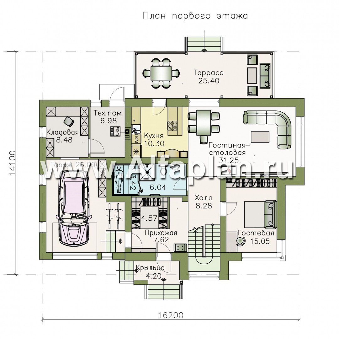 Проекты домов Альфаплан - «Сириус» - современный мансардный дом - изображение плана проекта №1