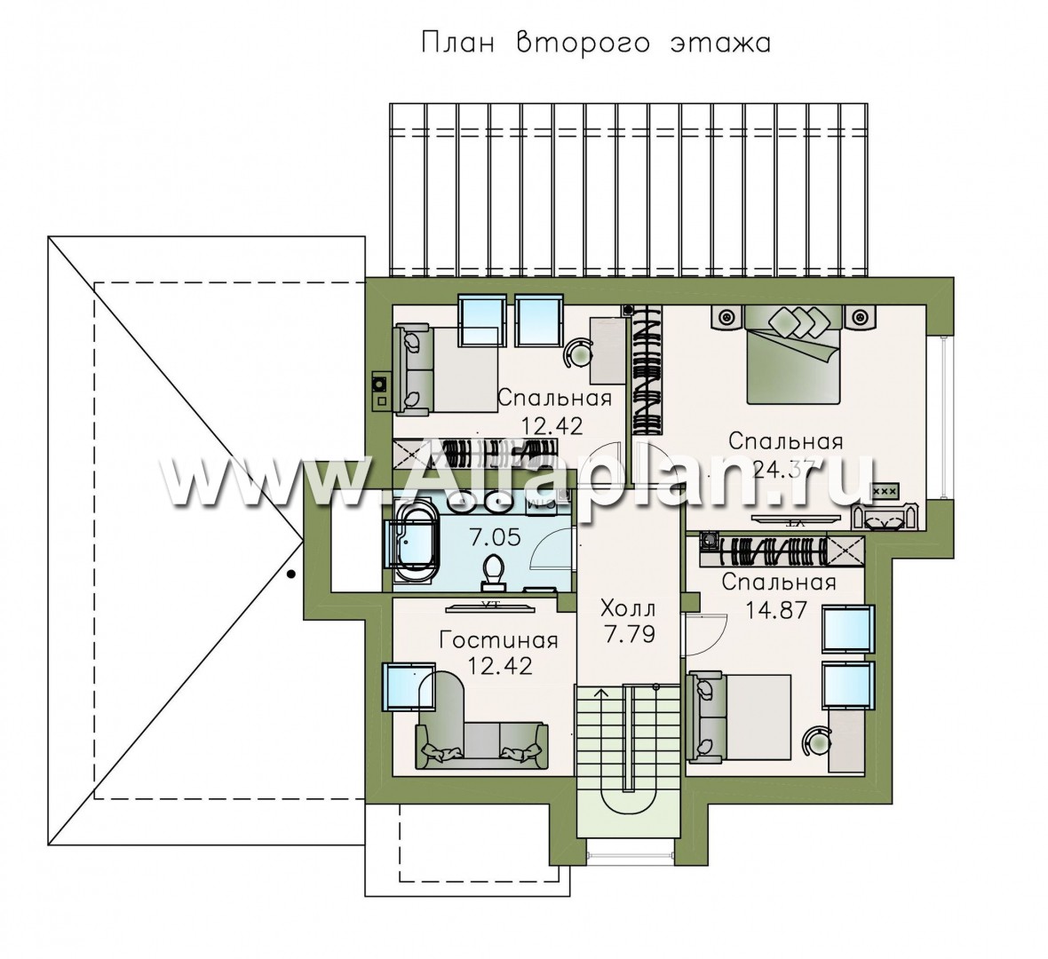 Проекты домов Альфаплан - «Сириус» - современный мансардный дом - план проекта №2