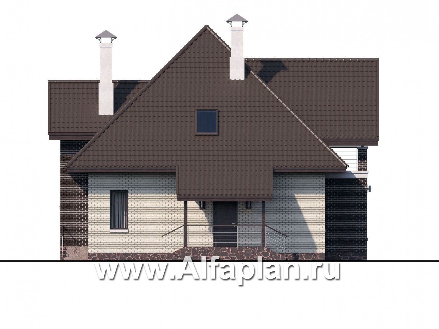 Проекты домов Альфаплан - «Арктур» - проект дома с мансардой из газобетона, с сауной и с террасой, современный стиль - изображение фасада №3