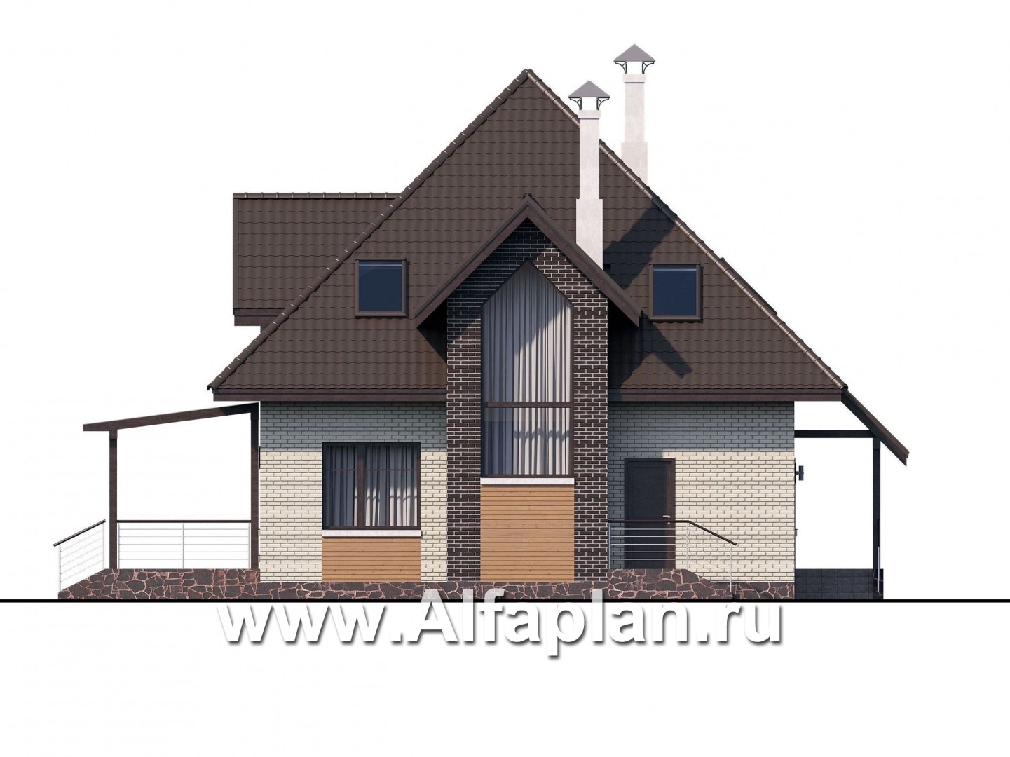 Проекты домов Альфаплан - «Арктур» - проект дома с мансардой из газобетона, с сауной и с террасой, современный стиль - изображение фасада №4