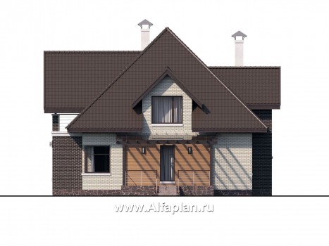 Проекты домов Альфаплан - «Арктур» - проект дома с мансардой из газобетона, с сауной и с террасой, современный стиль - превью фасада №2