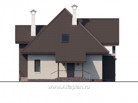 Проекты домов Альфаплан - «Арктур» - проект дома с мансардой из газобетона, с сауной и с террасой, современный стиль - превью фасада №3