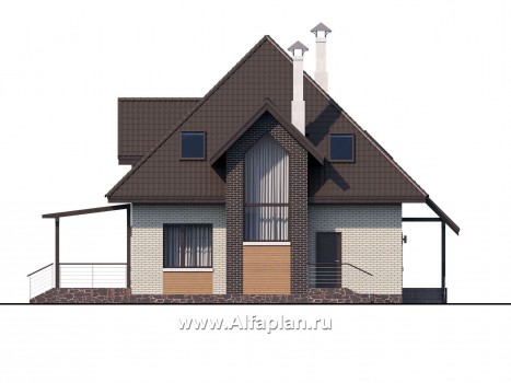Проекты домов Альфаплан - «Арктур» - проект дома с мансардой из газобетона, с сауной и с террасой, современный стиль - превью фасада №4