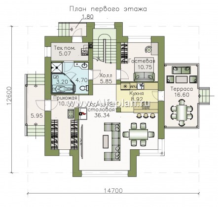 Проекты домов Альфаплан - «Арктур» - проект дома с мансардой из газобетона, с сауной и с террасой, современный стиль - превью плана проекта №1