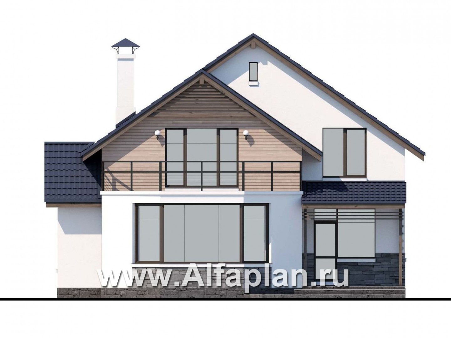Проекты домов Альфаплан - «Ожерелье» - удобный мансардный дом с красивой гостиной - изображение фасада №4
