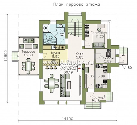 Проекты домов Альфаплан - «Плеяды» — современный мансардный дом - превью плана проекта №1