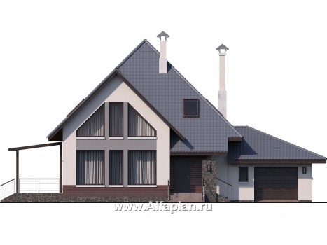 Проекты домов Альфаплан - «Плеяды» - современный мансардный дом - превью фасада №1