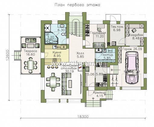 Проекты домов Альфаплан - «Плеяды» - современный мансардный дом - превью плана проекта №1