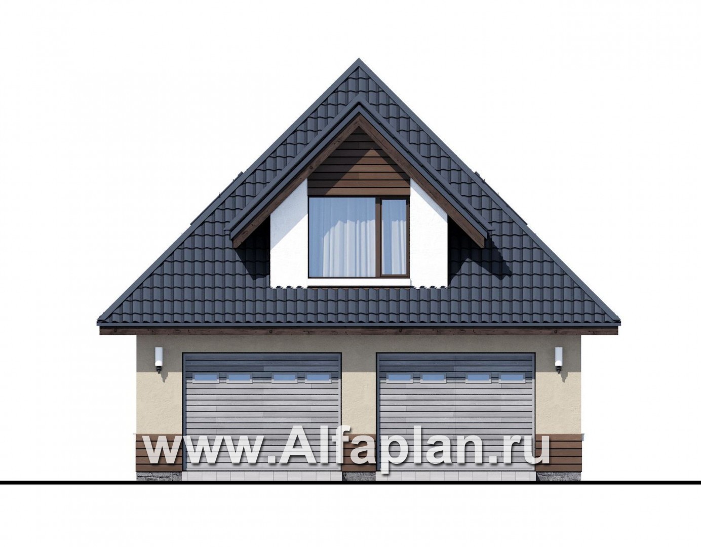 Проекты домов Альфаплан - Гараж со студией в мансарде - изображение фасада №1