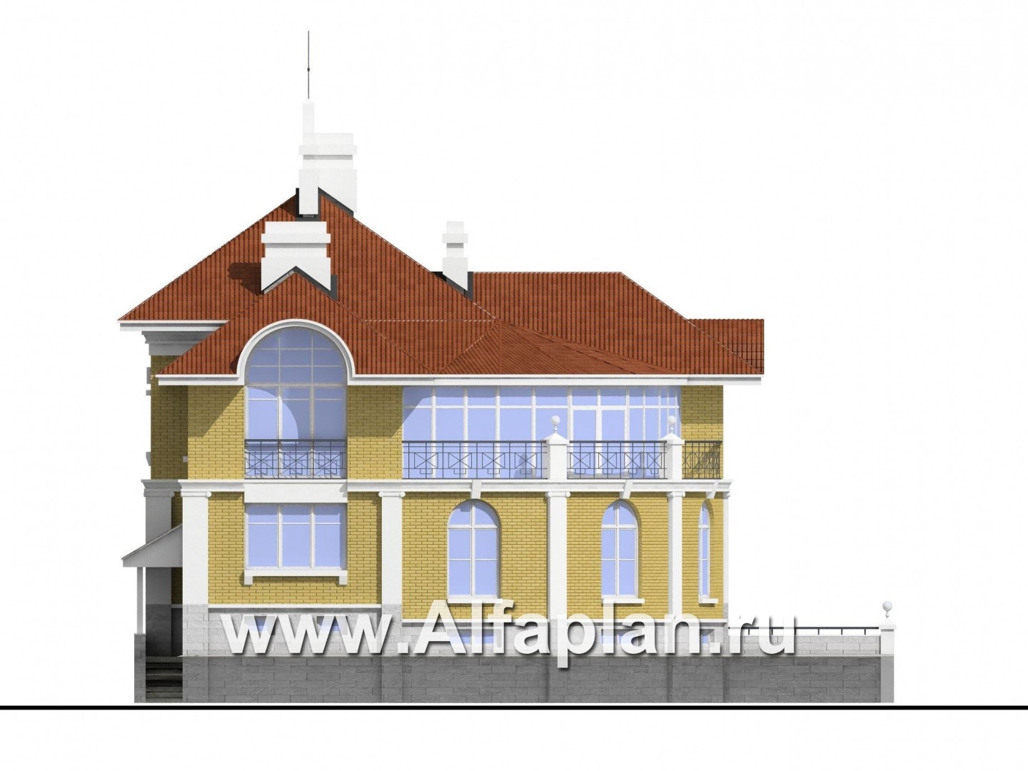 Проекты домов Альфаплан - «Флоренция» - дом в стиле эпохи Возрождения с крытой террасой - изображение фасада №3