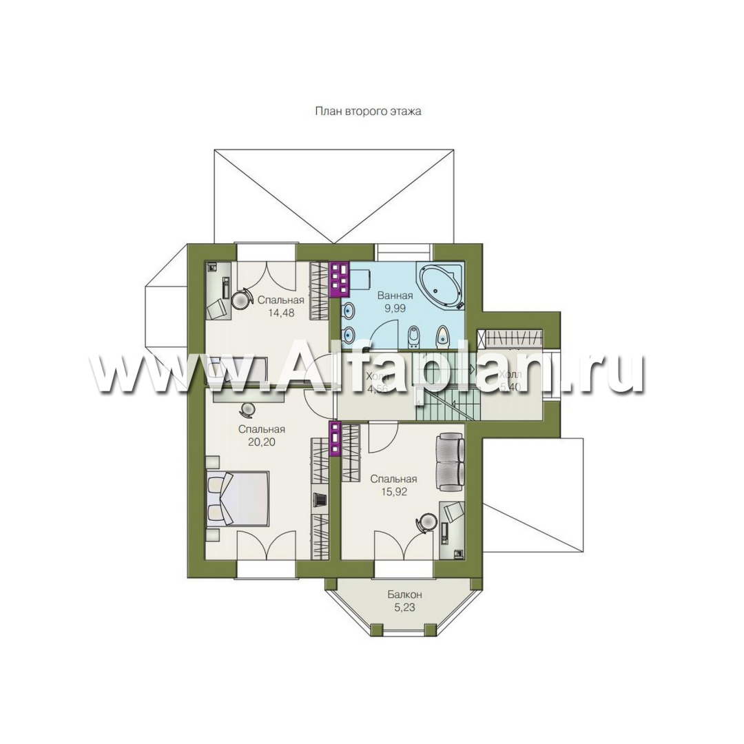 Проекты домов Альфаплан - «Лаура»- проект двухэтажного загородного дома,с эркером и с террасой, с цокольным этажом - план проекта №3