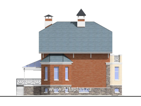 Проекты домов Альфаплан - «Лаура»- проект двухэтажного загородного дома,с эркером и с террасой, с цокольным этажом - превью фасада №3