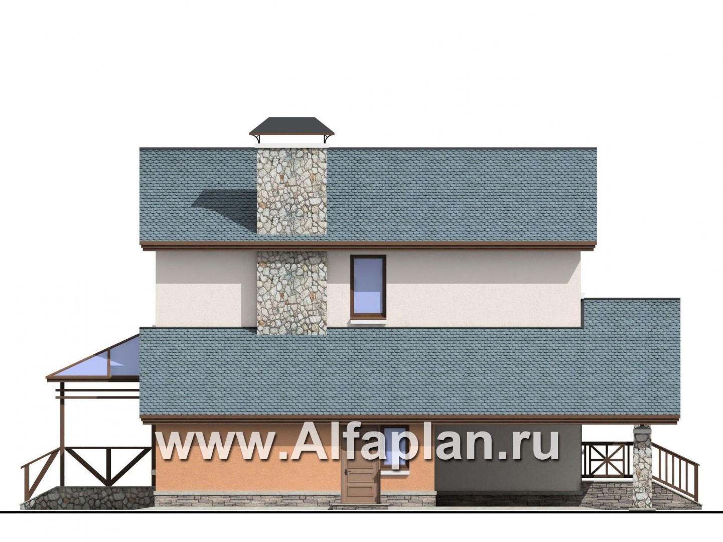 Проекты домов Альфаплан - «Премьера» - компактный дом с навесом для машины - изображение фасада №3