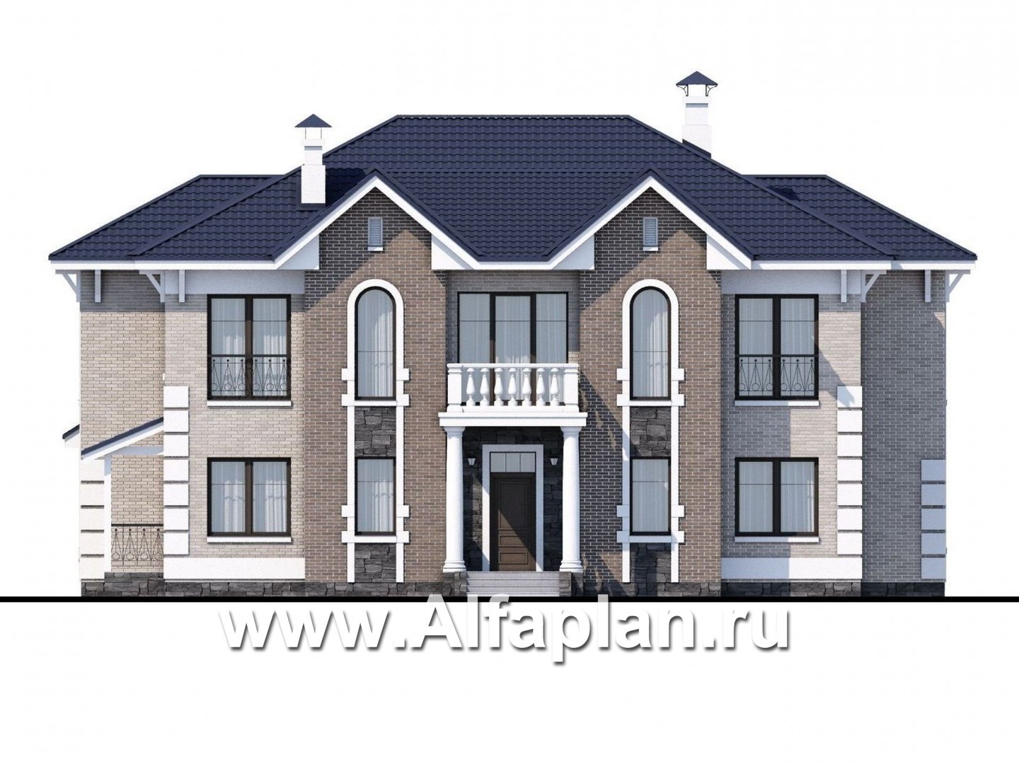 Проекты домов Альфаплан - «Воронцов» - комфортабельная вилла для большой семьи - изображение фасада №1