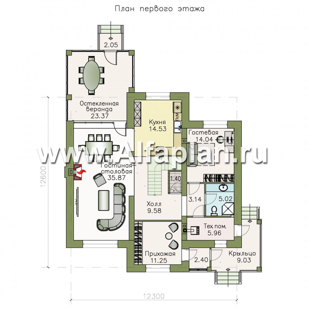Проекты домов Альфаплан - «Семь ветров» - двухэтажный коттедж с комфортной планировкой - изображение плана проекта №1