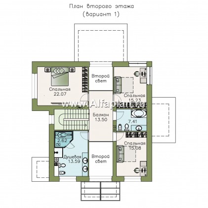 Проекты домов Альфаплан - «Мелодия света» - двухэтажный коттедж с эффектным интерьером - превью плана проекта №2