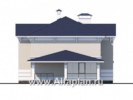 Проекты домов Альфаплан - «Патриций» - комфортабельный коттедж с большой верандой и террасой - превью фасада №2
