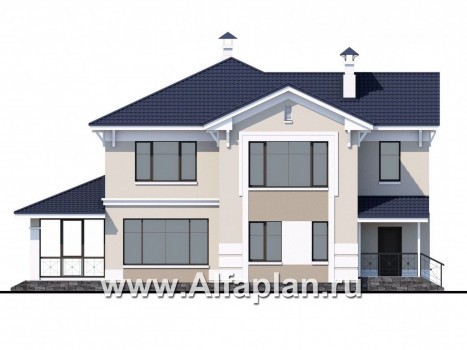 Проекты домов Альфаплан - «Патриций» - комфортабельный коттедж с большой верандой и террасой - превью фасада №4