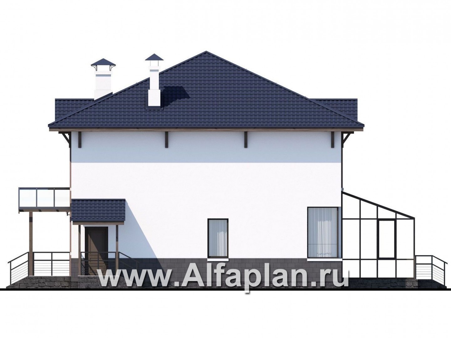 Проекты домов Альфаплан - «Четыре сезона» - современный дом с эффектной планировкой - изображение фасада №2