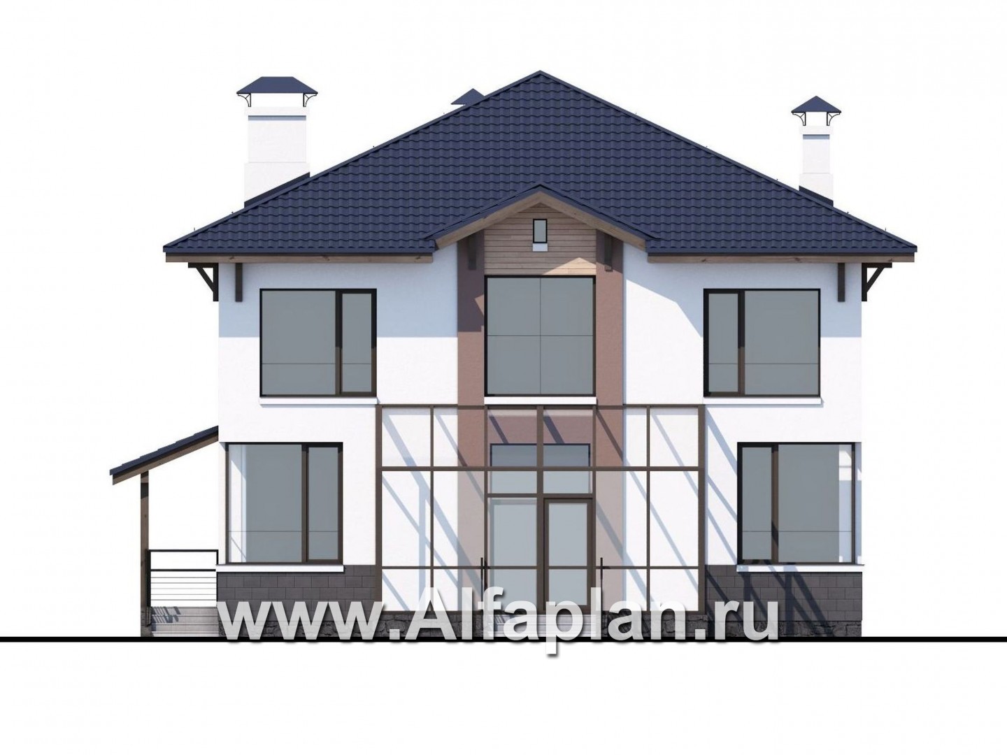Проекты домов Альфаплан - «Четыре сезона» - современный дом с эффектной планировкой - изображение фасада №4