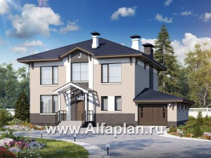 Проекты домов Альфаплан - «Четыре сезона» - современный дом с гаражом и эффектной гостиной - превью основного изображения