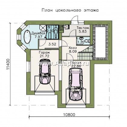 Проекты домов Альфаплан - «Корвет-прогресс» - трехэтажный коттедж с двумя гаражами - превью плана проекта №1