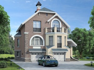 Проекты домов Альфаплан - «Корвет-прогресс» - трехэтажный коттедж с двумя гаражами - превью основного изображения