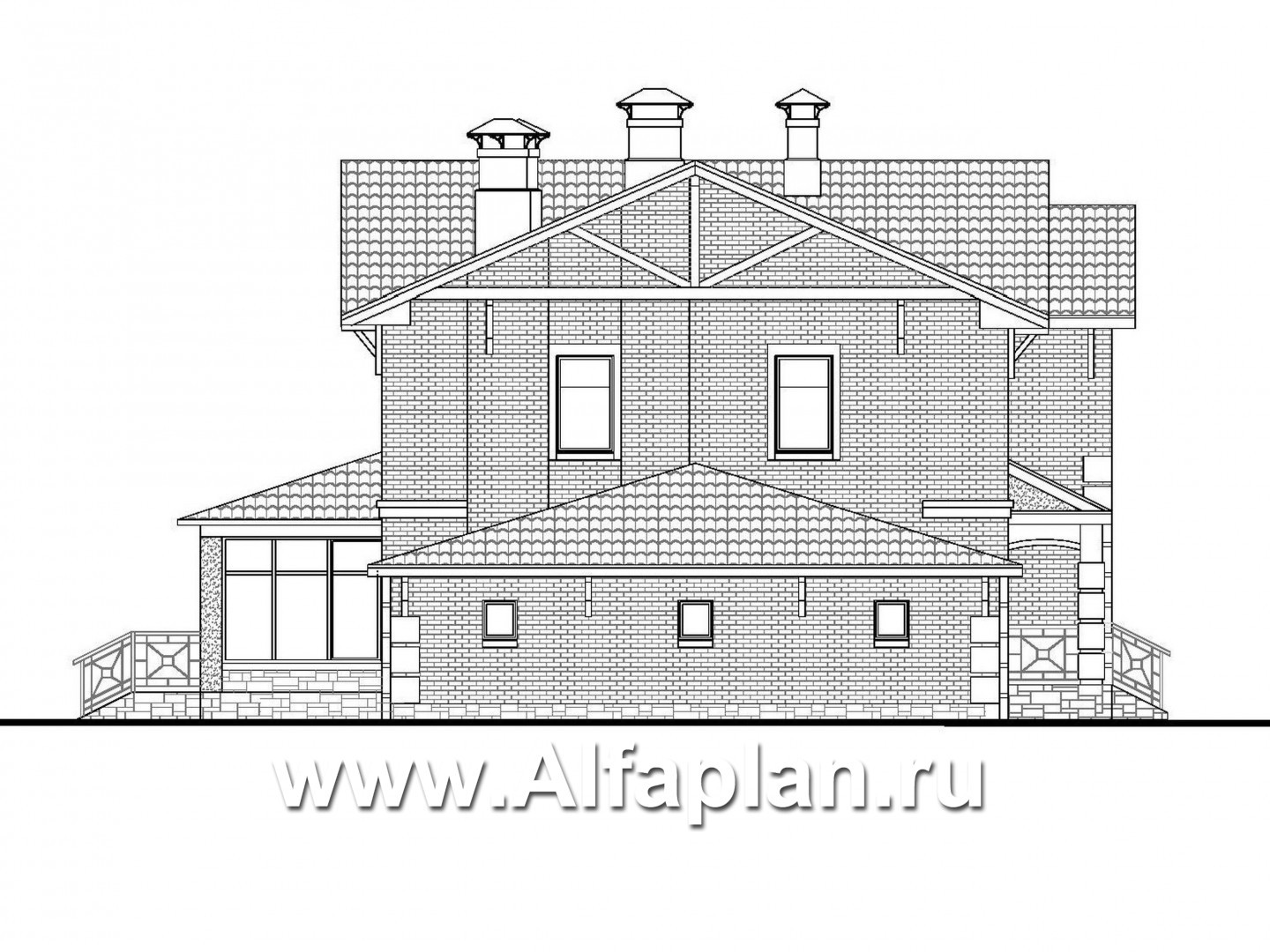 Проекты домов Альфаплан - «Традиция» - комфортабельный коттедж с гаражом на два автомобиля - изображение фасада №3