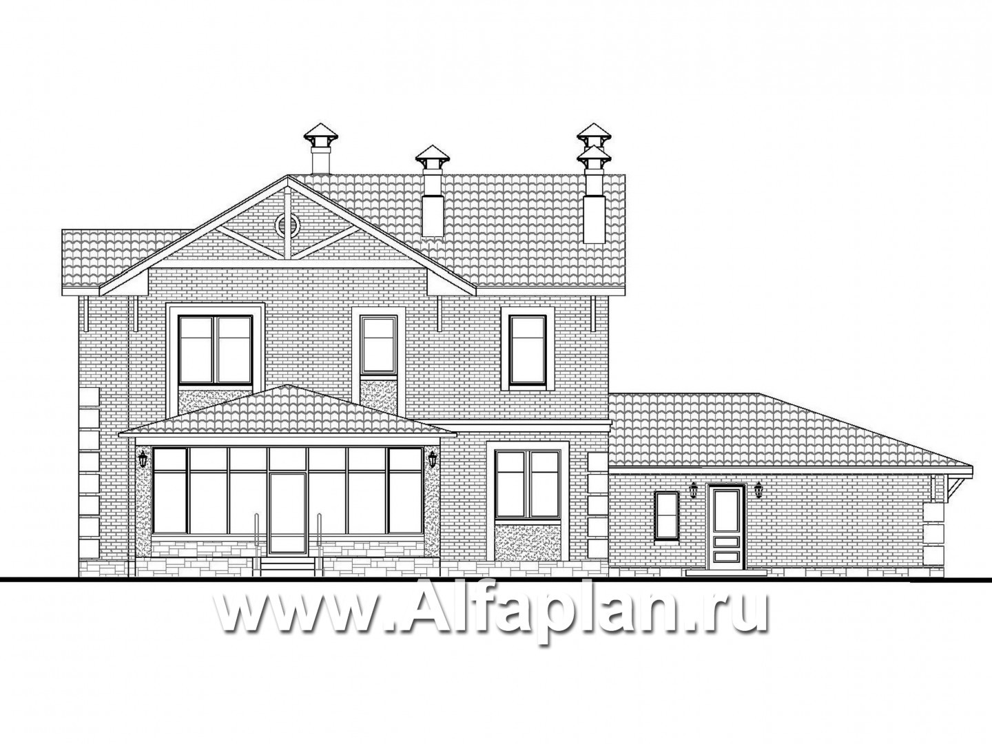 Проекты домов Альфаплан - «Традиция» - комфортабельный коттедж с гаражом на два автомобиля - изображение фасада №4