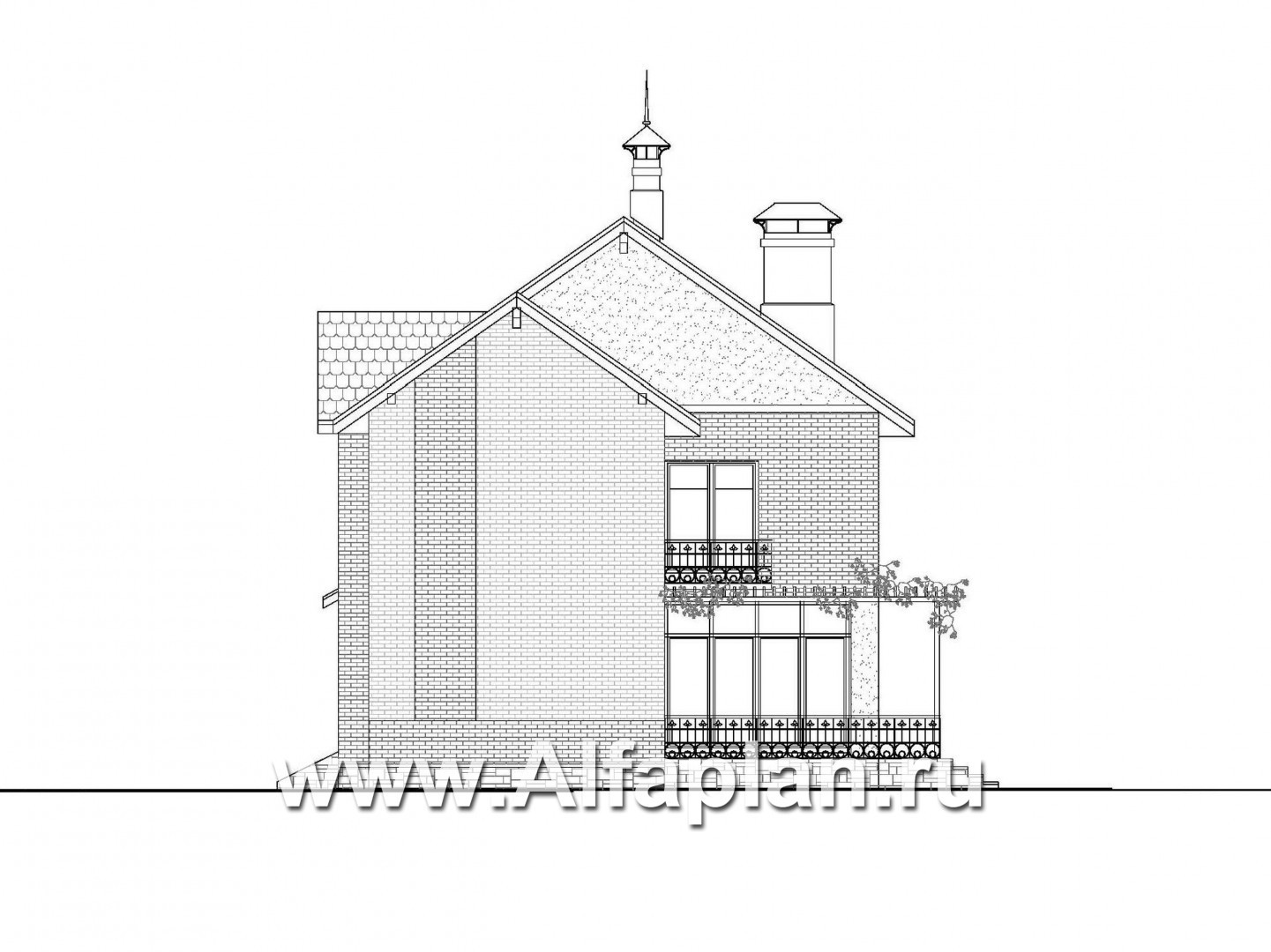 Проекты домов Альфаплан - «Дипломат Плюс» - дом с бильярдной и гаражом на два автомобиля - изображение фасада №2