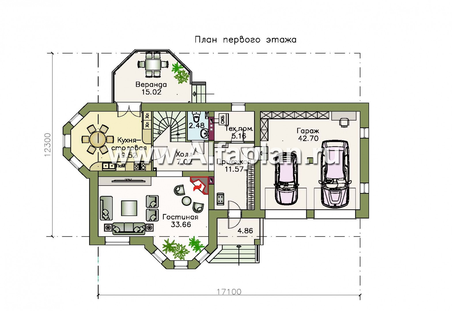 Проекты домов Альфаплан - «Классика»- двухэтажный особняк с эркером и гаражом на два автомобиля - план проекта №1
