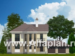 Проекты домов Альфаплан - «Классика»- двухэтажный особняк с эркером и гаражом на два автомобиля - превью основного изображения