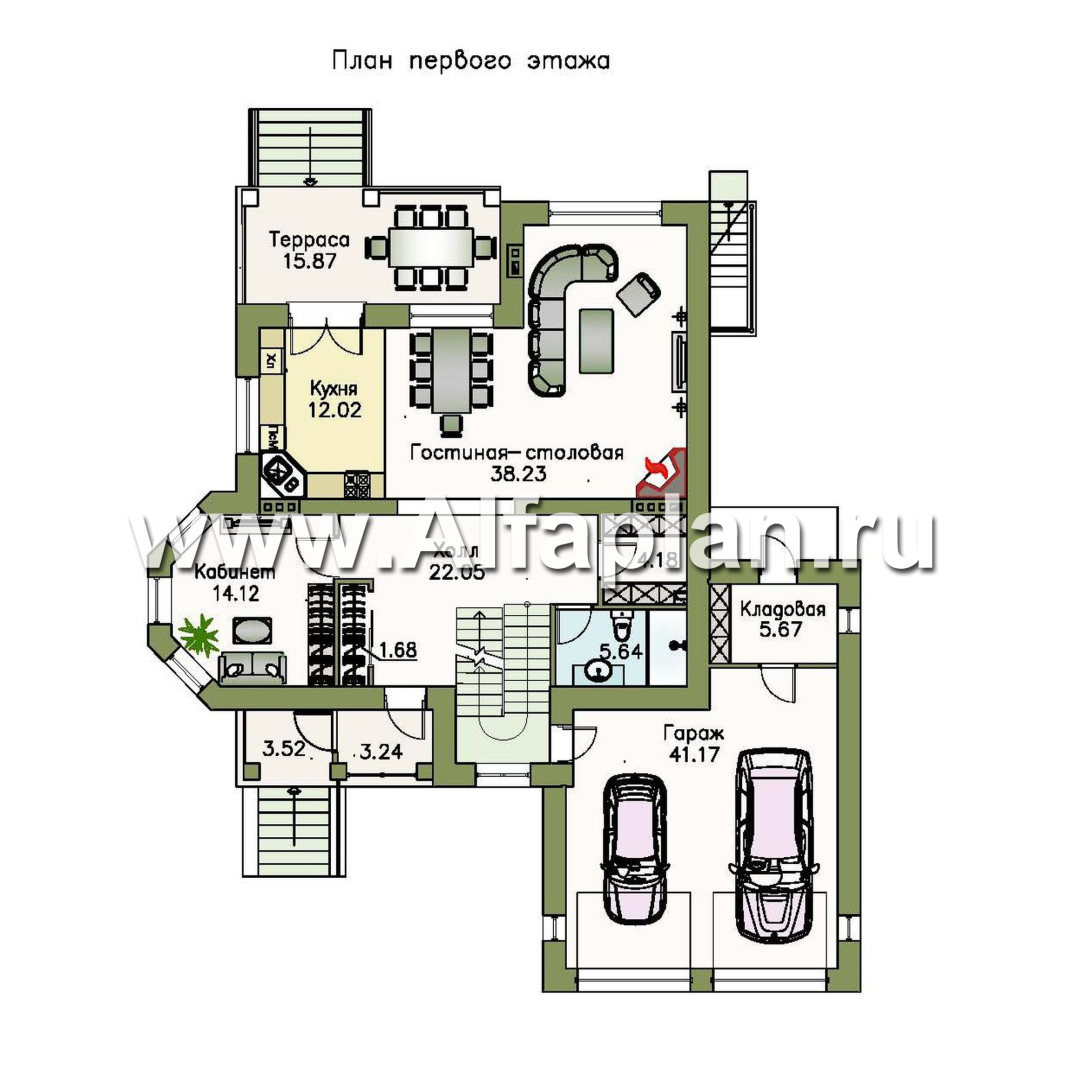 Проекты домов Альфаплан - «Маленький принц» - компактный коттедж с цокольным этажом и гаражом - план проекта №2